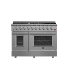FORNO Premium 3-Piece Kitchen Bundle Galiano 48" Freestanding Gas Range, Rizzuto 60" Dual Combo Convertible Refrigerator, and 48" Wall Mount Range Hood - FBDL-018-02US - The Home Selection