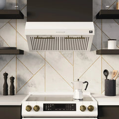 FORNO Premium 3-Piece Kitchen Bundle - Leonardo Espresso 30" White Range, 30" White Range Hood, 31" White Bottom Freezer Refrigerator - FBDL-001-03US - The Home Selection