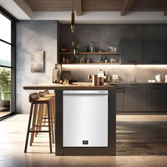 FORNO Premium 4-Piece Kitchen Bundle - Leonardo Espresso 30" White Range, 30" White Range Hood, 31" White Bottom Freezer Refrigerator, 24" White Built-In Dishwasher - FBDL-006-03US - The Home Selection