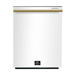FORNO Premium 4-Piece Kitchen Bundle - Leonardo Espresso 30" White Range, 30" White Range Hood, 31" White Bottom Freezer Refrigerator, 24" White Built-In Dishwasher - FBDL-006-03US - The Home Selection