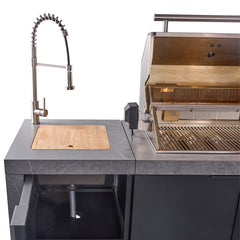 Forno Rimini Outdoor Kitchen 30" BBQ 62,600 BTU, 3 Burners with Sear & Rotisserie, 2.4 cu.ft. Beverage Center, Stainless Steel Sink, Black Cabinets & Gray Sintered Stone Countertop - FODKT2544BLK - The Home Selection