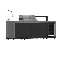 Forno Rimini Outdoor Kitchen 30" BBQ 62,600 BTU, 3 Burners with Sear & Rotisserie, 2.4 cu.ft. Beverage Center, Stainless Steel Sink, Black Cabinets & Gray Sintered Stone Countertop - FODKT2544BLK - The Home Selection