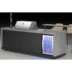 Forno Rimini Outdoor Kitchen 30" BBQ 62,600 BTU, 3 Burners with Sear & Rotisserie, 2.4 cu.ft. Beverage Center, Stainless Steel Sink, Black Cabinets & Gray Sintered Stone Countertop - FODKT2544BLK - The Home Selection