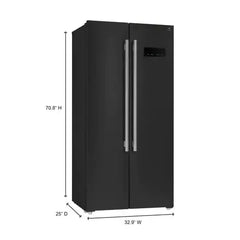 Forno Salerno Espresso 33-inch Side-by-Side 15.6 Cu.Ft. Refrigerator in Black with Brass Handle - FFRBI1805-33BLK - The Home Selection