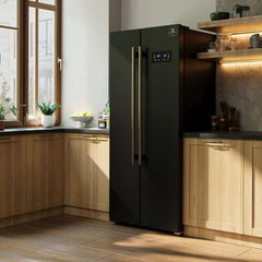 Forno Salerno Espresso 33-inch Side-by-Side 15.6 Cu.Ft. Refrigerator in Black with Brass Handle - FFRBI1805-33BLK - The Home Selection