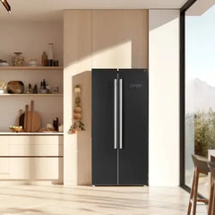 Forno Salerno Espresso 33-inch Side-by-Side 15.6 Cu.Ft. Refrigerator in Black with Brass Handle - FFRBI1805-33BLK - The Home Selection