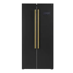 Forno Salerno Espresso 33-inch Side-by-Side 15.6 Cu.Ft. Refrigerator in Black with Brass Handle - FFRBI1805-33BLK - The Home Selection