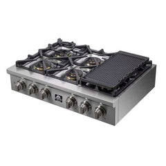Forno Spezia 36-Inch Gas Cooktop, 6 Burners. Wok Ring and Grill/Griddle in Stainless Steel - FCTGS5751-36 - The Home Selection