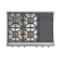 Forno Spezia 36-Inch Gas Cooktop, 6 Burners. Wok Ring and Grill/Griddle in Stainless Steel - FCTGS5751-36 - The Home Selection