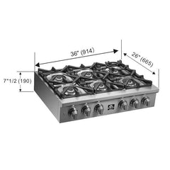 Forno Spezia 36-Inch Gas Cooktop, 6 Burners. Wok Ring and Grill/Griddle in Stainless Steel - FCTGS5751-36 - The Home Selection