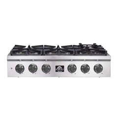 Forno Spezia 36-Inch Gas Cooktop, 6 Burners. Wok Ring and Grill/Griddle in Stainless Steel - FCTGS5751-36 - The Home Selection