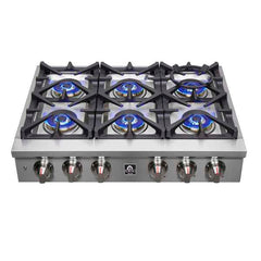 Forno Spezia 36-Inch Gas Cooktop, 6 Burners. Wok Ring and Grill/Griddle in Stainless Steel - FCTGS5751-36 - The Home Selection