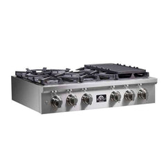 Forno Spezia 36-Inch Gas Cooktop, 6 Burners. Wok Ring and Grill/Griddle in Stainless Steel - FCTGS5751-36 - The Home Selection