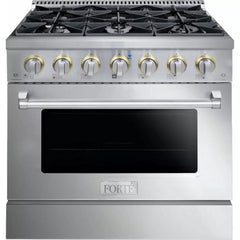 Forte 36" Freestanding All Gas Range - 6 Sealed Italian Made Burners, 4.5 cu. ft. Oven, Easy Glide Oven Racks - in Stainless Steel And Stainless Steel Knob (FGR366BSS)