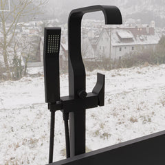 Alfi Single Lever Floor Mounted Tub Filler Mixer w Hand Held Shower Head - Black Matte