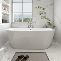 Vanity Art 68 Acrylic Flatbottom Freestanding Soaking Bathtub in White - VA6836
