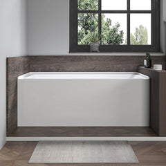 Vanity Art 60"x 30" Pure White Alcove Soaking Tub with Overflow and Drain - B3022-Left