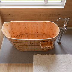 Alfi 59  Free Standing Cedar Wood Bathtub with Bench - AB1103