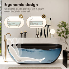 Altair Ryder 69" x 30" Solid Surface Soaking Bathtub in Matte Black with Matte Black Drain and Integrated Overflow