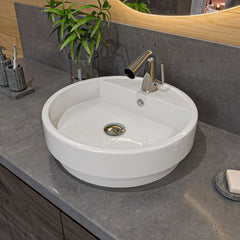 Alfi White 19" Round Semi Recessed Ceramic Sink with Faucet Hole - White