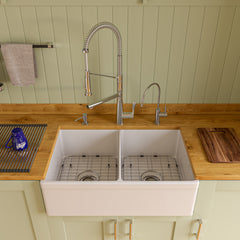 Alfi White 32  Decorative Lip Apron Double Bowl Fireclay Farmhouse Kitchen Sink - AB539-W
