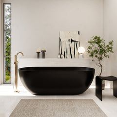 Altair Ryder 69" x 30" Solid Surface Soaking Bathtub in Matte Black with Matte Black Drain and Integrated Overflow