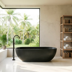 Altair Ryder 69" x 30" Solid Surface Soaking Bathtub in Matte Black with Matte Black Drain and Integrated Overflow