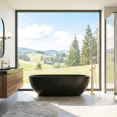Altair Ryder 69" x 30" Solid Surface Soaking Bathtub in Matte Black with Matte Black Drain and Integrated Overflow