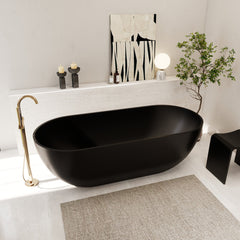 Altair Ryder 69" x 30" Solid Surface Soaking Bathtub in Matte Black with Matte Black Drain and Integrated Overflow