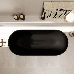 Altair Ryder 69" x 30" Solid Surface Soaking Bathtub in Matte Black with Matte Black Drain and Integrated Overflow