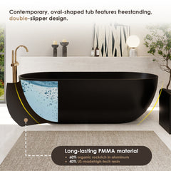 Altair Ryder 69" x 30" Solid Surface Soaking Bathtub in Matte Black with Matte Black Drain and Integrated Overflow