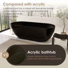 Altair Ryder 69" x 30" Solid Surface Soaking Bathtub in Matte Black with Matte Black Drain and Integrated Overflow