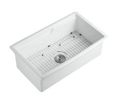 Alfi White 32  x 19  Workstation Step Rim Single Bowl Fireclay Undermount / Drop In Kitchen Sink - ABFS3219SUD-W