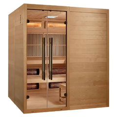Golden Design Infrared & Traditional Steam 6-Person "Toledo" Hybrid Sauna with Himalayan Salt Bar and Hemlock wood - GDI-8360-01 - The Home Selection