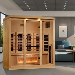 Golden Design Near Zero EMF 4-Person 8000 Reserve Series PureTech™ Full Spectrum Infrared Sauna with Himalayan Salt Bar - GDI-8040-03 - The Home Selection