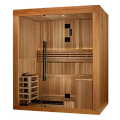 Golden Designs 2025 Updated "Copenhagen Edition" 3 Person Traditional Sauna - Canadian Red Cedar Interior and Pacific Premium Clear Cedar Exterior - GDI-7389-02 - The Home Selection