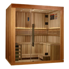 Golden Designs 2025 Updated "Copenhagen Edition" 3 Person Traditional Sauna - Canadian Red Cedar Interior and Pacific Premium Clear Cedar Exterior - GDI-7389-02 - The Home Selection