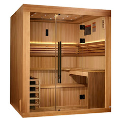 Golden Designs 2025 Updated "Osla Edition" 6 Person Traditional Sauna - Canadian Red Cedar Interior and Pacific Premium Clear Cedar Exterior - GDI-7689-02 - The Home Selection