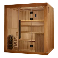 Golden Designs 2025 Updated "Osla Edition" 6 Person Traditional Sauna - Canadian Red Cedar Interior and Pacific Premium Clear Cedar Exterior - GDI-7689-02 - The Home Selection