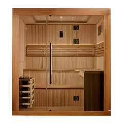 Golden Designs 2025 Updated "Osla Edition" 6 Person Traditional Sauna - Canadian Red Cedar Interior and Pacific Premium Clear Cedar Exterior - GDI-7689-02 - The Home Selection