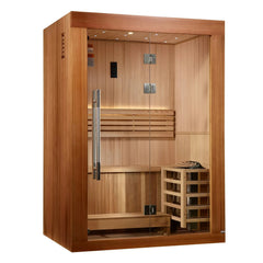 Golden Designs 2025 Updated "Sundsvall Edition" 2 Person Traditional Sauna - Canadian Red Cedar Interior and Pacific Premium Clear Cedar Exterior - GDI-7289-02 - The Home Selection