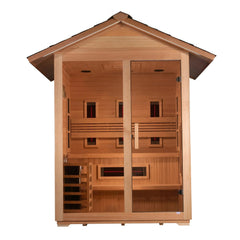 Golden Designs "Carinthia" 3 Person Hybrid (PureTech™ Full Spectrum IR or Traditional Stove) Outdoor Sauna Canadian Hemlock - GDI-8123-01 - The Home Selection