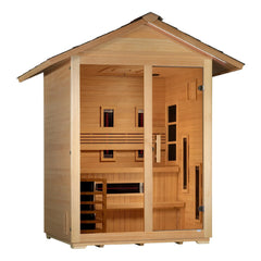 Golden Designs "Carinthia" 3 Person Hybrid (PureTech™ Full Spectrum IR or Traditional Stove) Outdoor Sauna Canadian Hemlock - GDI-8123-01 - The Home Selection