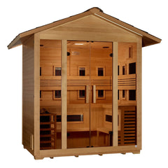 Golden Designs "Gargellen" 5 Person Hybrid (PureTech™ Full Spectrum IR or Traditional Stove) Outdoor Sauna Canadian Hemlock - GDI-8125-01 - The Home Selection