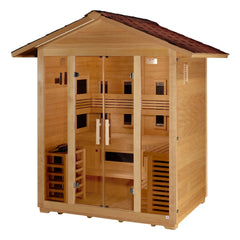 Golden Designs "Gargellen" 5 Person Hybrid (PureTech™ Full Spectrum IR or Traditional Stove) Outdoor Sauna Canadian Hemlock - GDI-8125-01 - The Home Selection