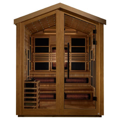 Golden Designs Kaskinen 6 Person Hybrid (PureTech™ Full Spectrum IR or Traditional Stove) Outdoor Sauna Canadian Red Cedar Interior - GDI-8526-01 - The Home Selection