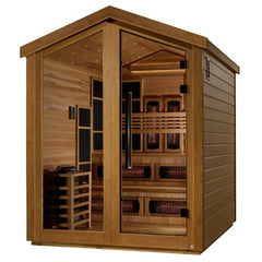 Golden Designs Kaskinen 6 Person Hybrid (PureTech™ Full Spectrum IR or Traditional Stove) Outdoor Sauna Canadian Red Cedar Interior - GDI-8526-01 - The Home Selection