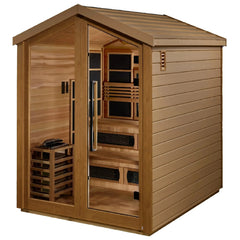 Golden Designs Kaskinen 6 Person Hybrid (PureTech™ Full Spectrum IR or Traditional Stove) Outdoor Sauna Canadian Red Cedar Interior - GDI-8526-01 - The Home Selection