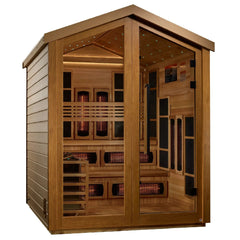 Golden Designs Kaskinen 6 Person Hybrid (PureTech™ Full Spectrum IR or Traditional Stove) Outdoor Sauna Canadian Red Cedar Interior - GDI-8526-01 - The Home Selection