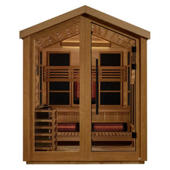 Golden Designs Loviisa 3 Person Hybrid (PureTech™ Full Spectrum IR or Traditional Stove) Outdoor Sauna, Canadian Red Cedar Interior GDI-8523-01 - The Home Selection